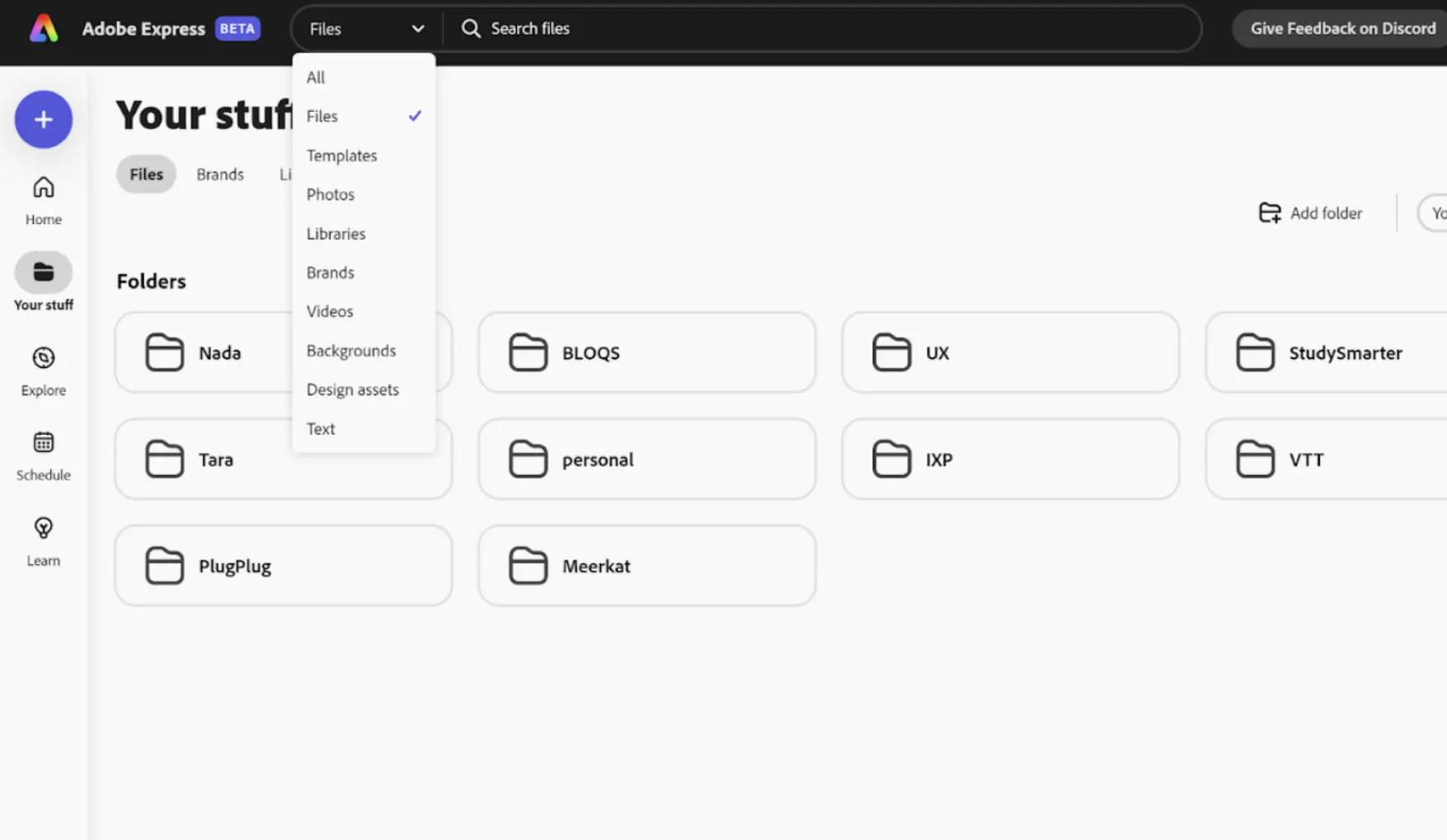 Screenshot of researching Adobe Express taxonomy