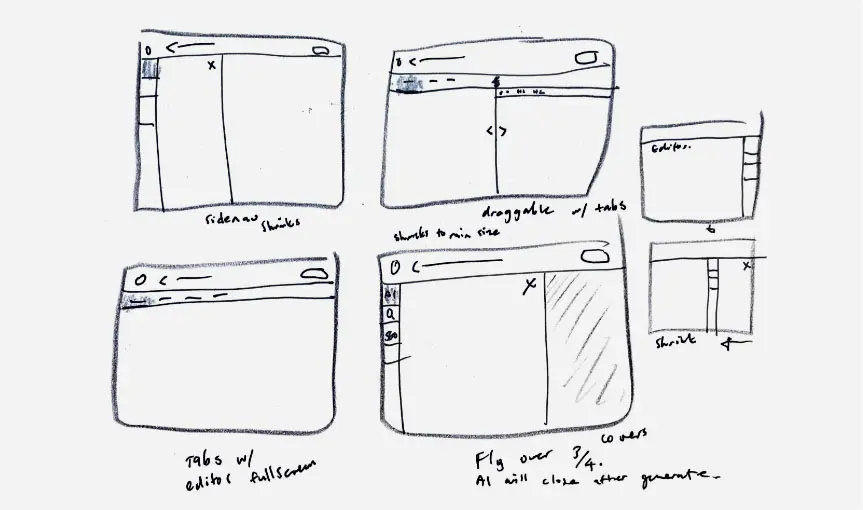 Sketches ideating different interactions for the user experience