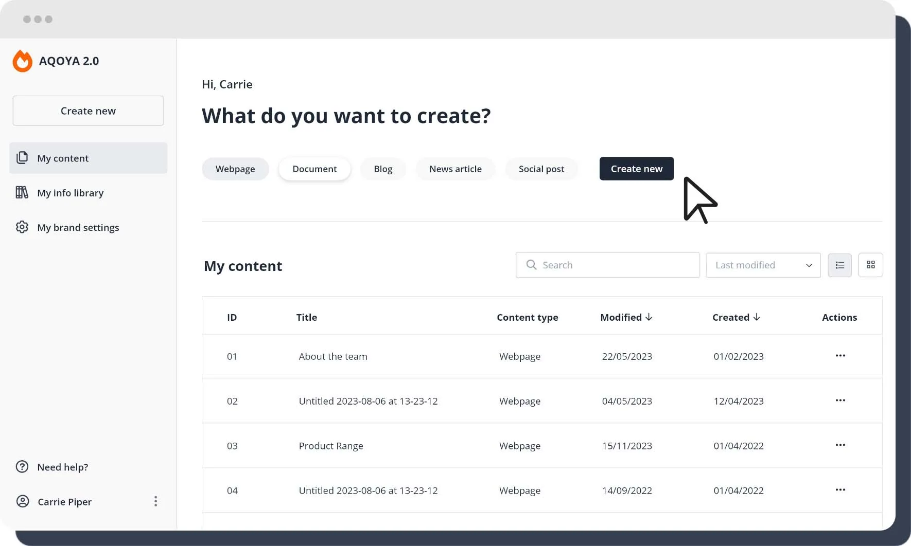 Product screenshot for the user dashboard