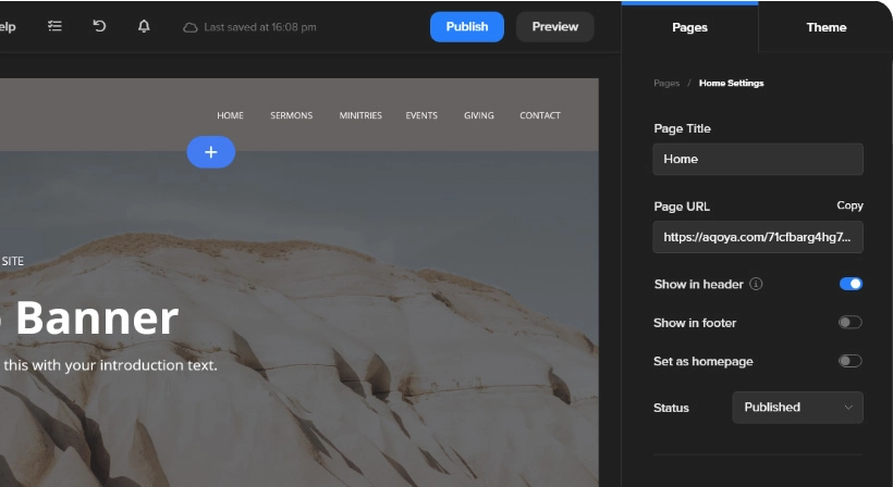 Design evolution flow showing the hi-fi mockup for Page Settings