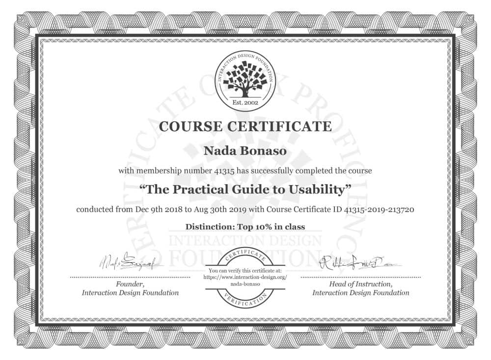 The Practical Guide to Usability Certificate