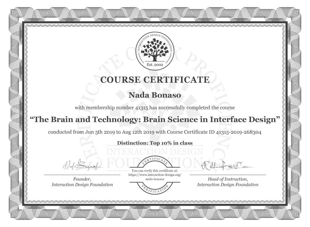 The Brain and Technology: Brain Science in Interface Design Certificate