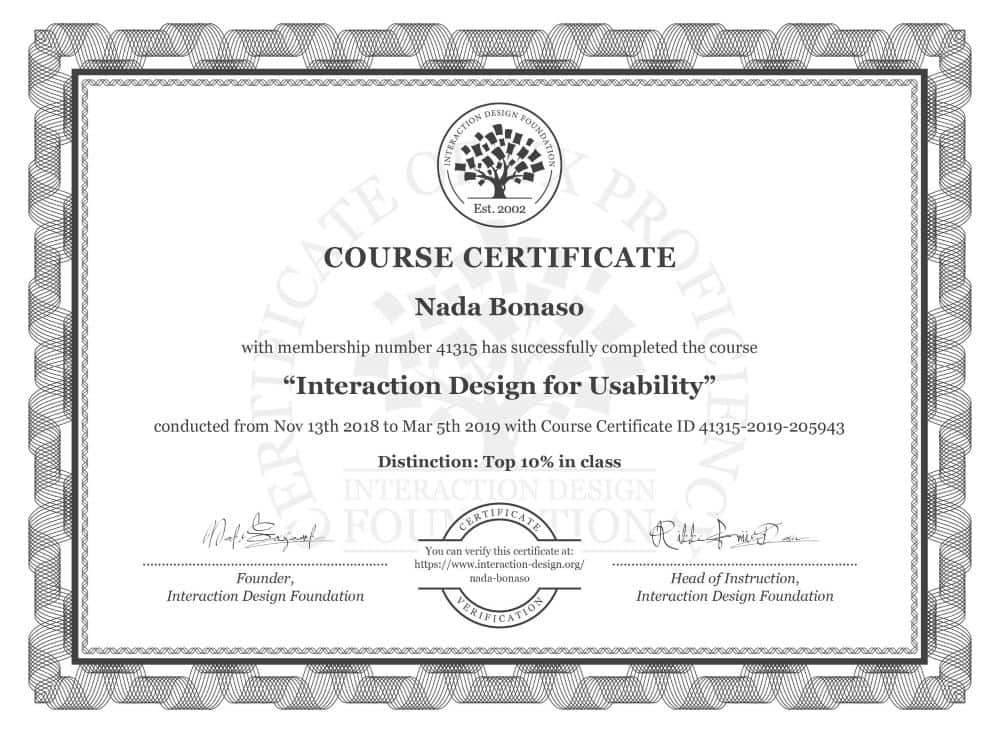 Interaction Design for Usability Certificate