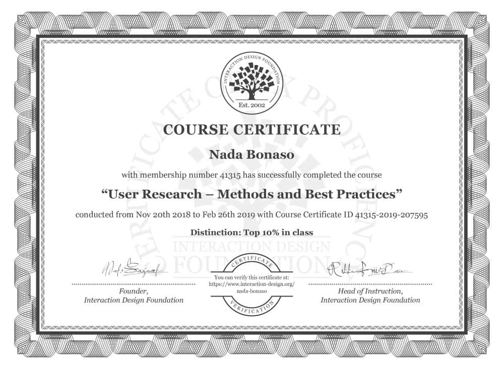 User Research - Methods and Best Practices Certificate