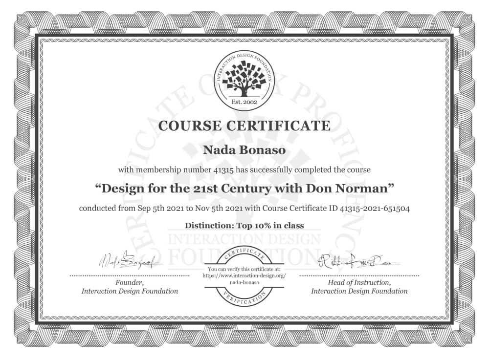 Design for the 21st Century with Don Norman Certificate