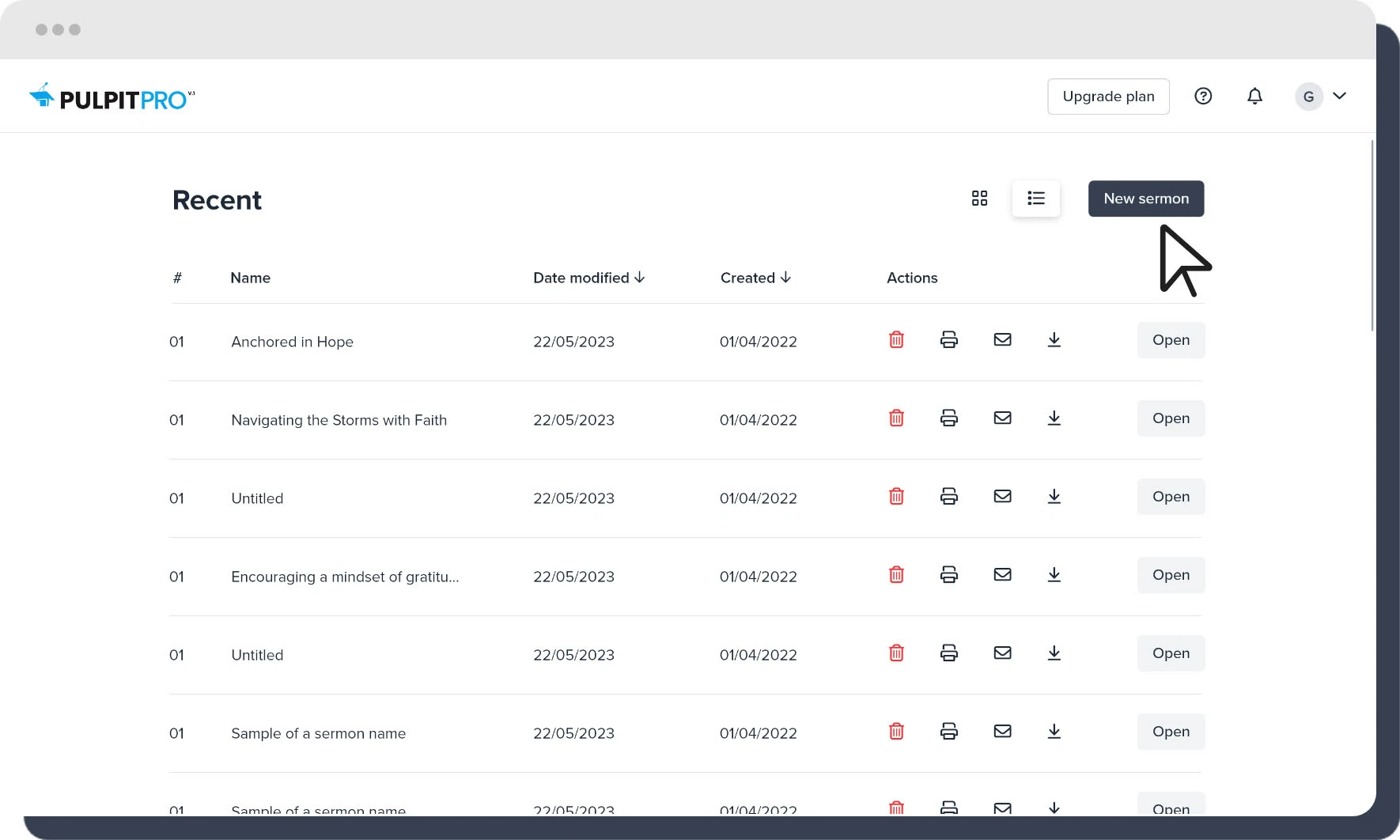 Product screenshot for the dashboard grid