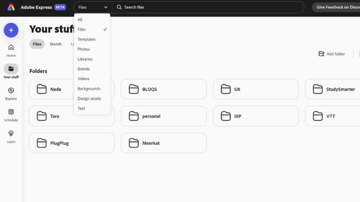 Screenshot of researching Adobe Express taxonomy