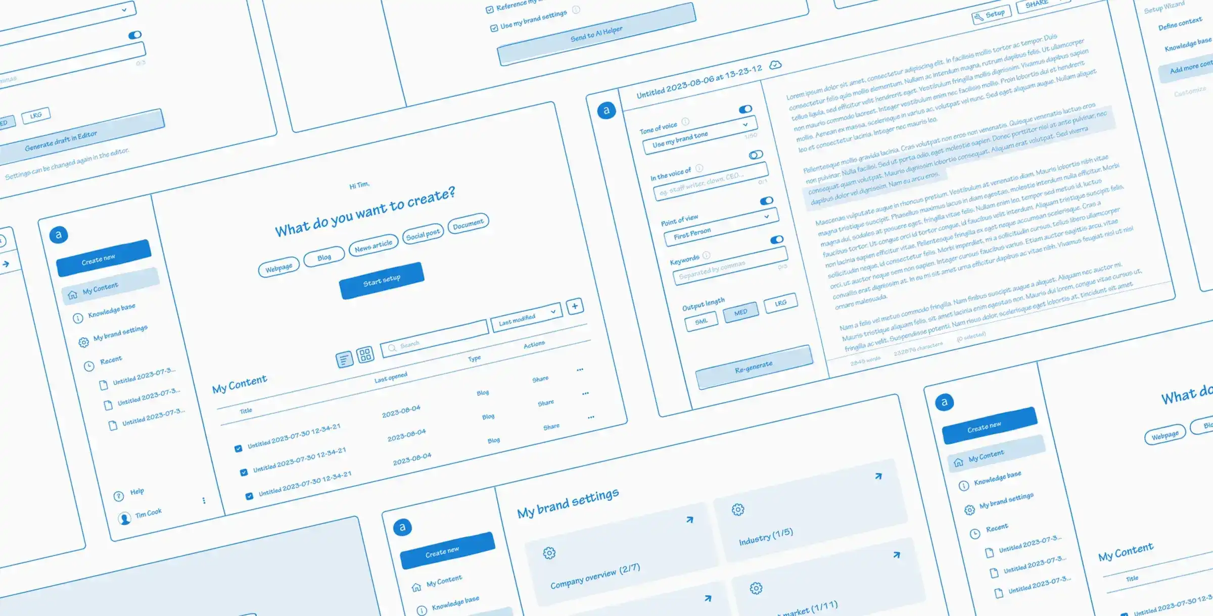 A collection of the lo-fi wireframes that were created