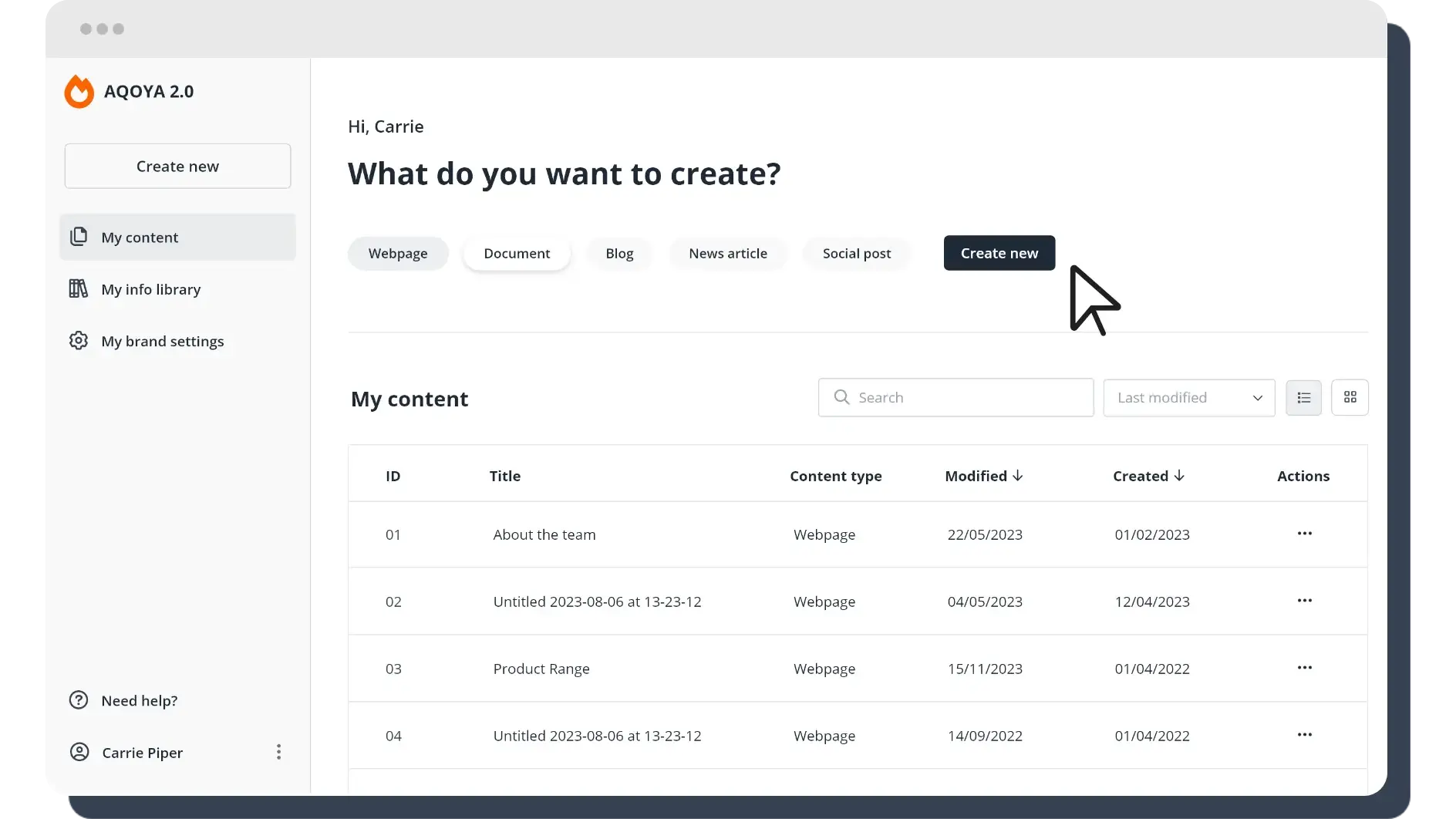 Product screenshot for the user dashboard