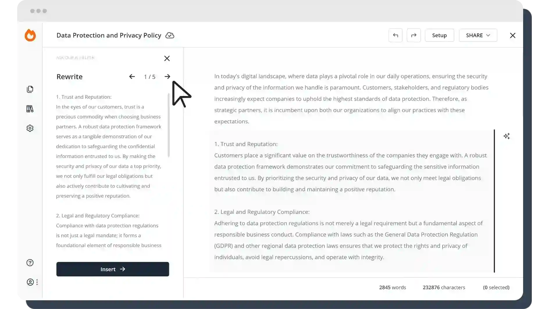 Product screenshot for clicking through various rewrite options