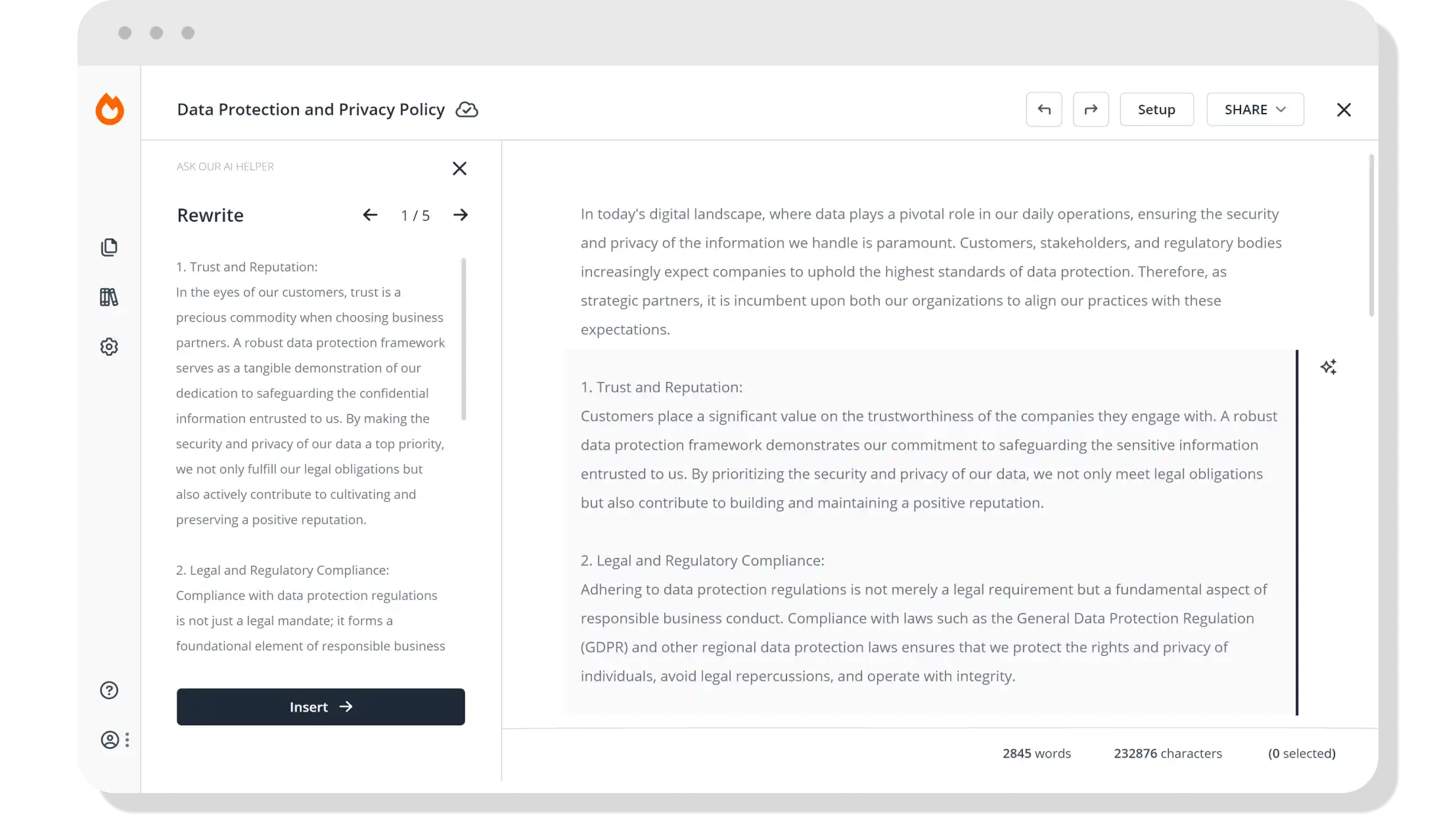 Product screenshot of ai-powered content creation tool