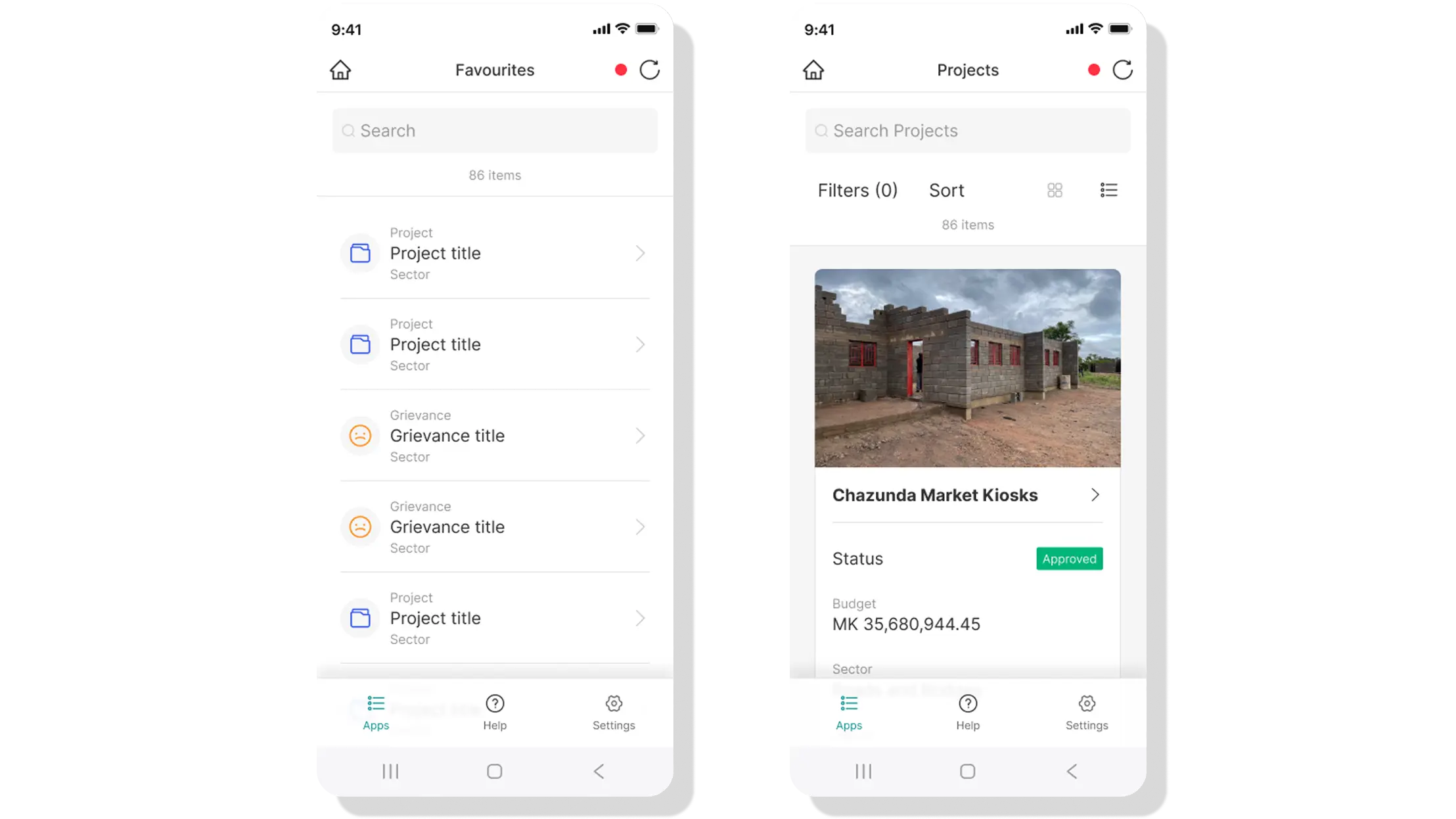Screenshot of SaaS mobile app for NGO
