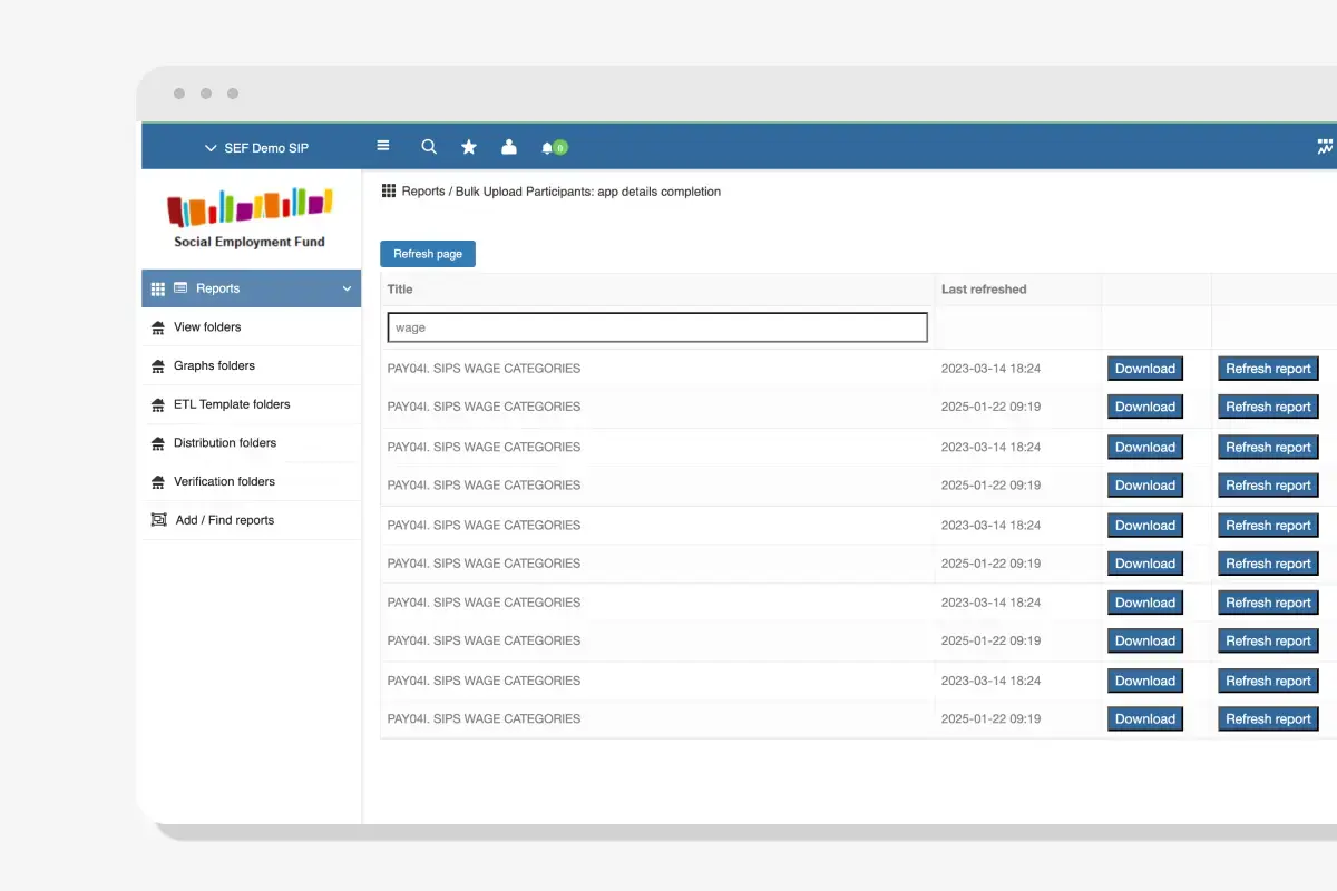 Screenshot of the legacy system