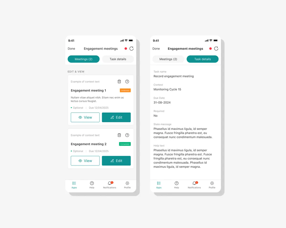 View of tabs interaction