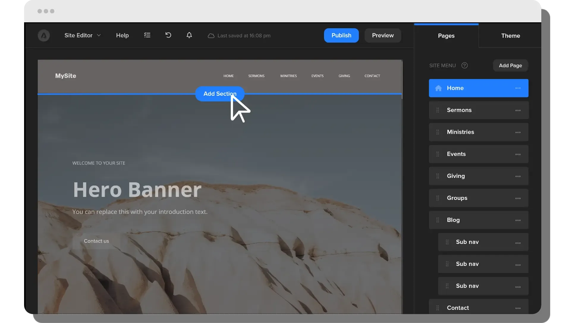 Product screenshot for adding a section