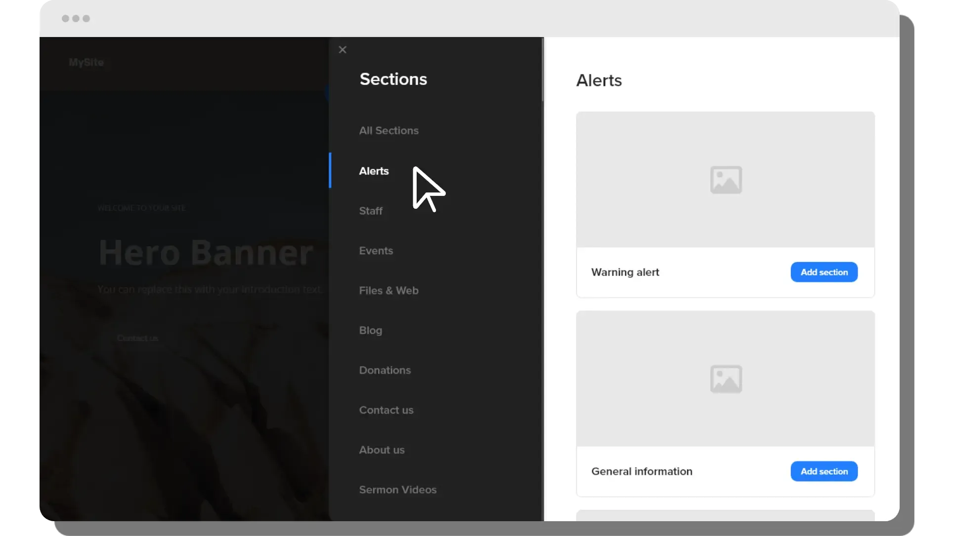 Product screenshot for browing through section options